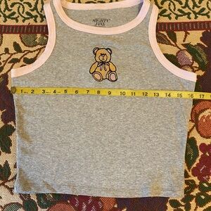 Gray Crop Top with Embroidered Bear